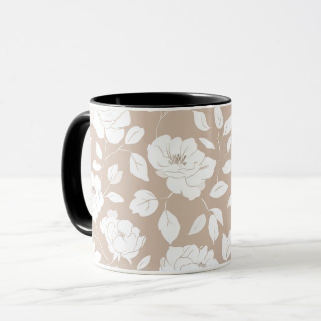 Taza Patrón floral blanco rosa neutral chic (Anverso izquierdo)