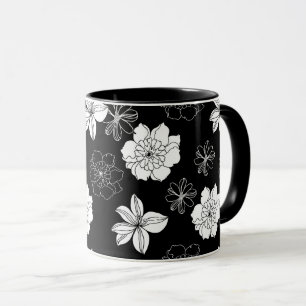 Taza Patrón floral blanco y negro