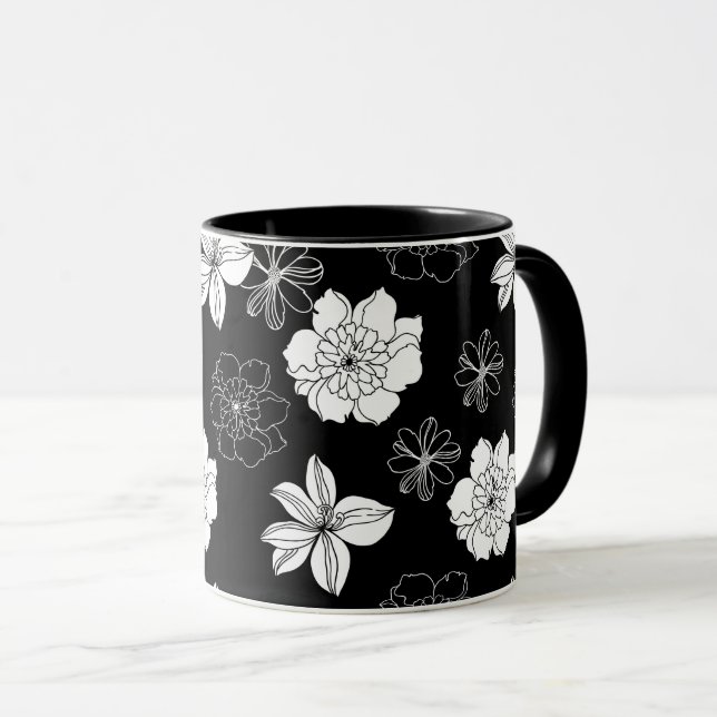 Taza Patrón floral blanco y negro (Anverso derecho)