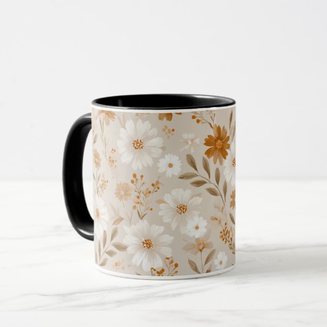 Taza Patrón floral Boho Earth Tone Daisy Tan (Anverso izquierdo)