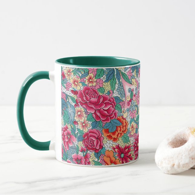 Taza Patrón floral chino colorido (Con donut)