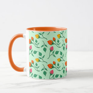 Taza Patrón floral con flores subió de color