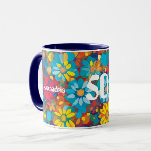 Taza Patrón floral contemporáneo atrevido con margarita
