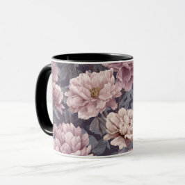 Taza Patrón floral crema de peonía malva romántica