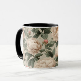 Taza Patrón floral crema de peonía rosada vintage