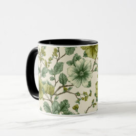 Taza Patrón floral crema flor verde botánica