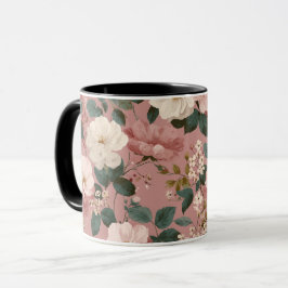 Taza Patrón floral crema rosa polvoriento vintage