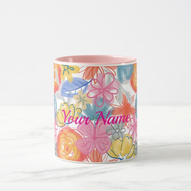 Taza Patrón floral de acuarela moderno (Centro)