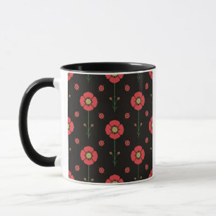 Taza Patrón floral de amapola Phulkari negro