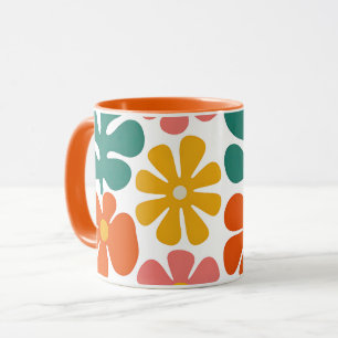 Taza Patrón floral de arte popular retro groovy de los