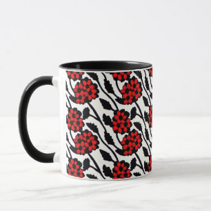 Taza Patrón floral de bonito en rojo, negro y blanco