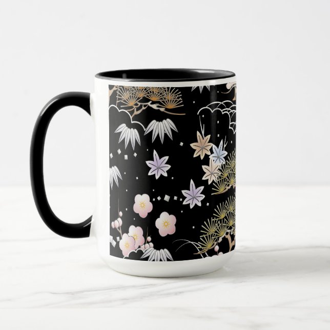 Taza Patrón floral de cerezo negro y rosa (Izquierda)