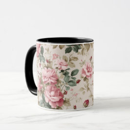 Taza Patrón floral de crema de rosa rosa clásica