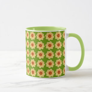 Taza Patrón floral de dalia amarilla sobre verde