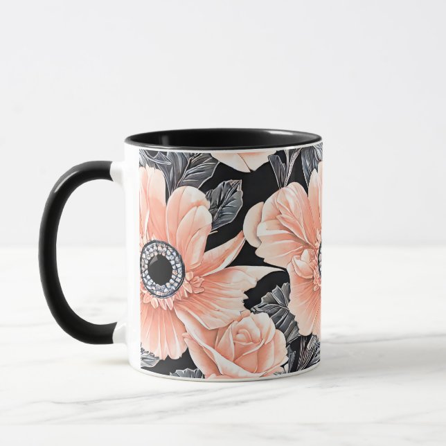 Taza Patrón floral de duraznos de luz botánica (Izquierda)