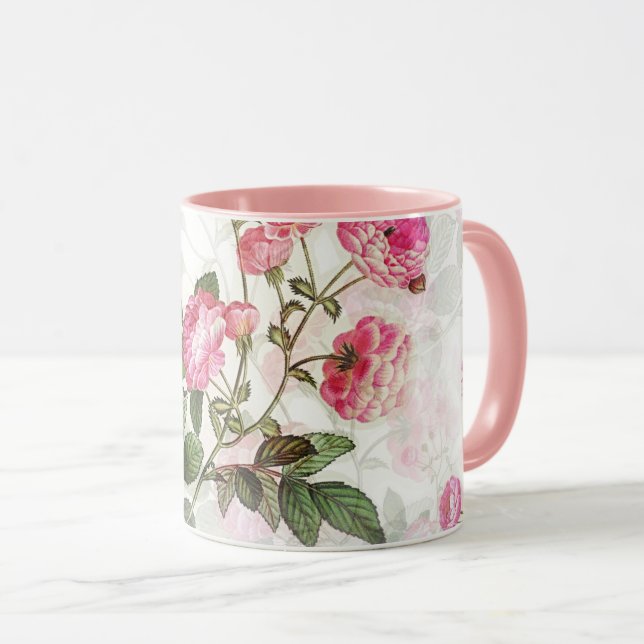 Taza Patrón floral de flores rosadas Mug (Anverso derecho)