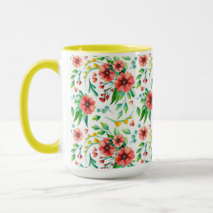 Taza Patrón floral de flores rosadas pintadas a mano-23