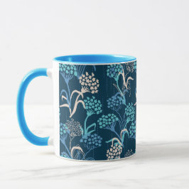 Taza Patrón floral de hidrangea estilizada - Azul elega