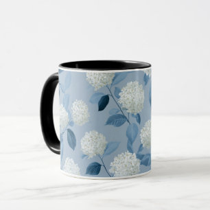 Taza Patrón floral de hortensia azul suave Cottagecore