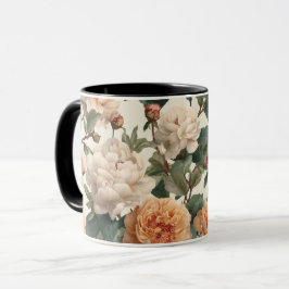 Taza Patrón floral de marfil y peonía melocotón románti