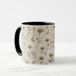 Taza Patrón floral de margarita en tonos terrosos boho