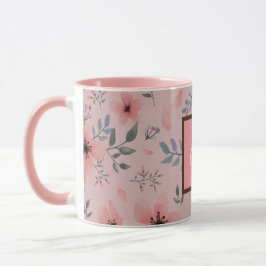 Taza Patrón floral de monograma rosa Viñeta Boho simple