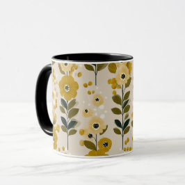 Taza Patrón floral de mostaza de flores de tono cálido