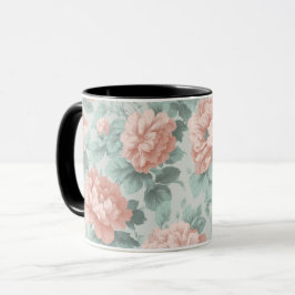 Taza Patrón floral de rosa menta pastel vintage
