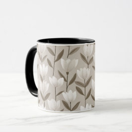 Taza Patrón floral de tulipán marfil neutral moderno