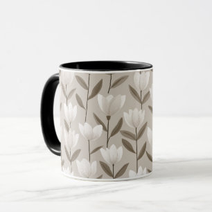 Taza Patrón floral de tulipán marfil neutral moderno