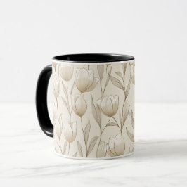 Taza Patrón floral de tulipán marfil neutral moderno