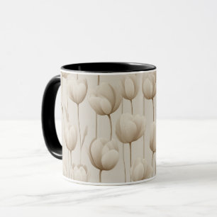 Taza Patrón floral de tulipán marfil neutral moderno
