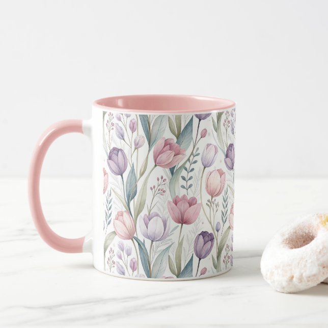 Taza Patrón floral de tulipano escandinavo (Con donut)