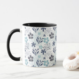Taza Patrón floral en azul y gris