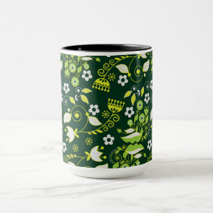 Taza Patrón floral escandinavo verde oscuro moderno