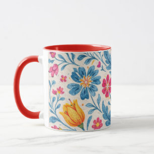 Taza Patrón Floral Folclórico Colorido con Mariposa