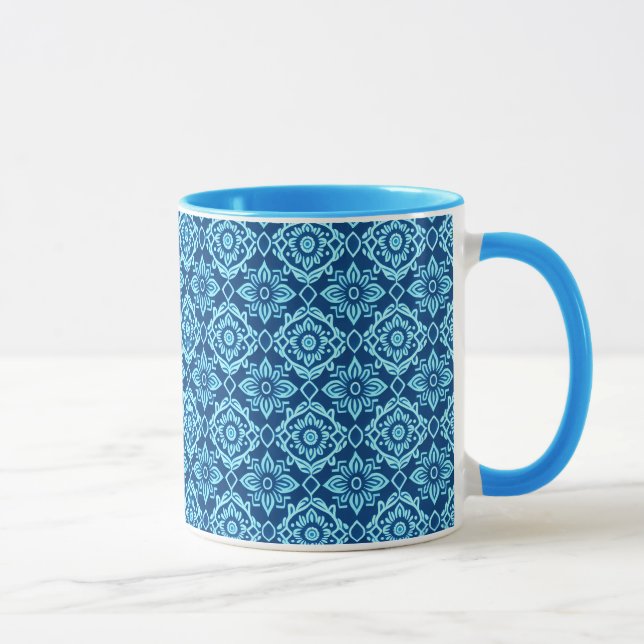 Taza Patrón floral geométrico azul elegante (Derecha)