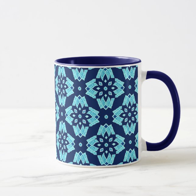 Taza Patrón floral geométrico azul elegante (Derecha)