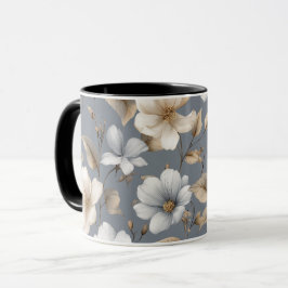 Taza Patrón floral gris de flor neutral chic