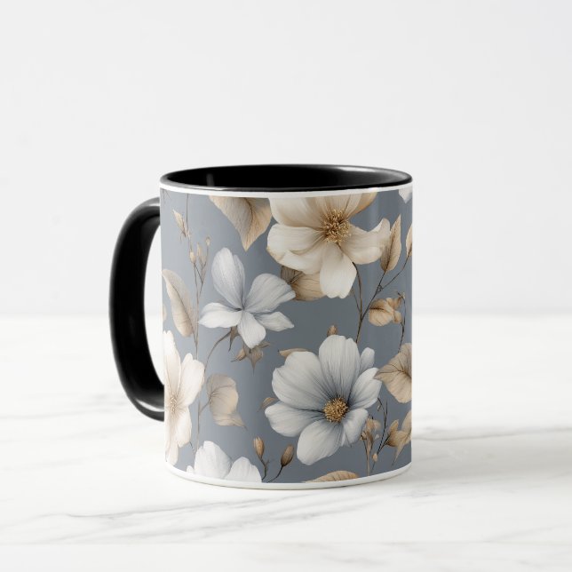 Taza Patrón floral gris de flor neutral chic (Anverso izquierdo)