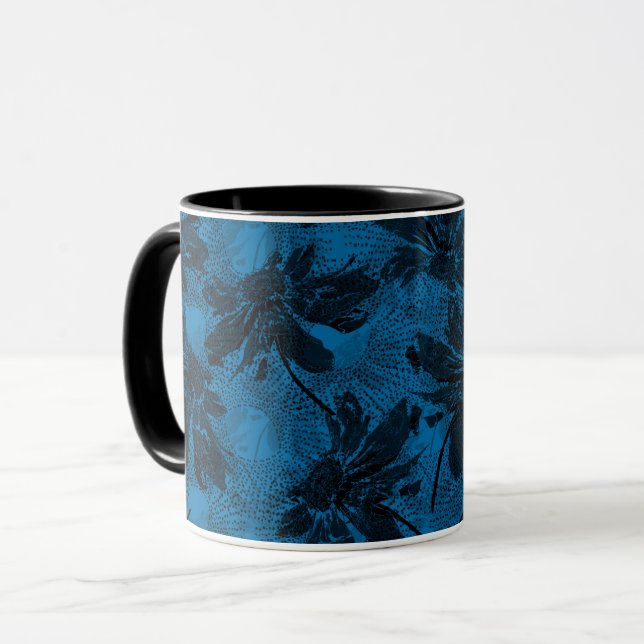 Taza Patrón floral gris y azul. (Anverso izquierdo)