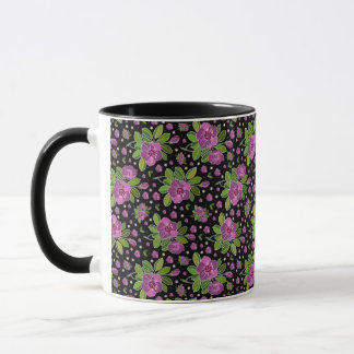 Taza Patrón Floral Lila Rosa Verde Negro