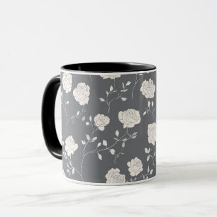 Taza Patrón floral minimalista de rosa gris suave y bla