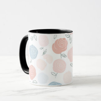 Taza Patrón floral minimalista pastel rosa blanco