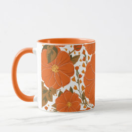 Taza Patrón floral Naranja vibrante con hojas