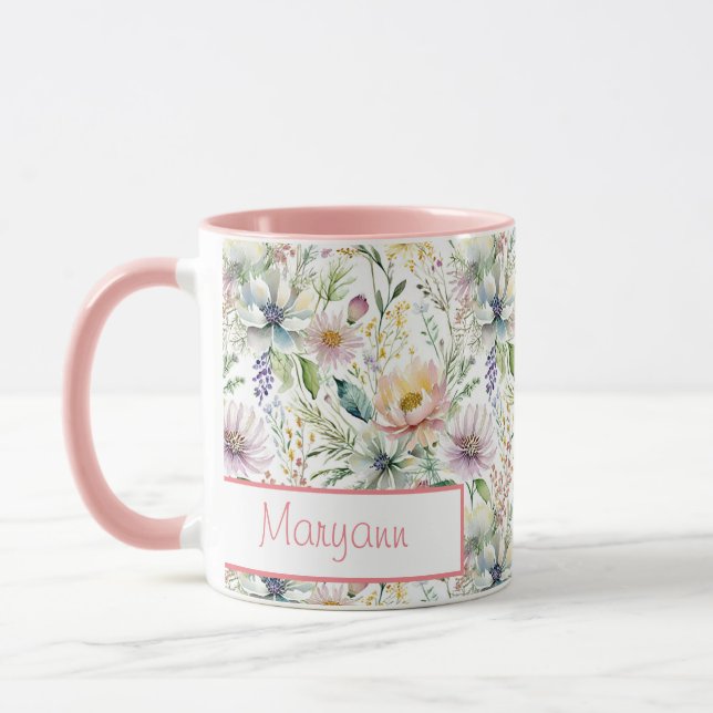 Taza Patrón floral pastel bonito personalizado (Izquierda)
