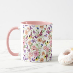 Taza Patrón floral silvestre de prado acuarela