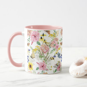 Taza Patrón floral silvestre de prado acuarela