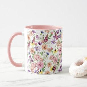 Taza Patrón floral silvestre de prado acuarela