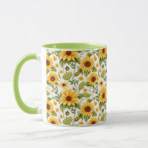 Taza Patrón floral sin costuras, sol y margaritas